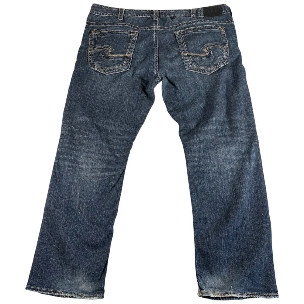 Silver Jeans Co. Gordie Jeans Mens 44x32 Blue Denim Faded Rugged Loose Straight